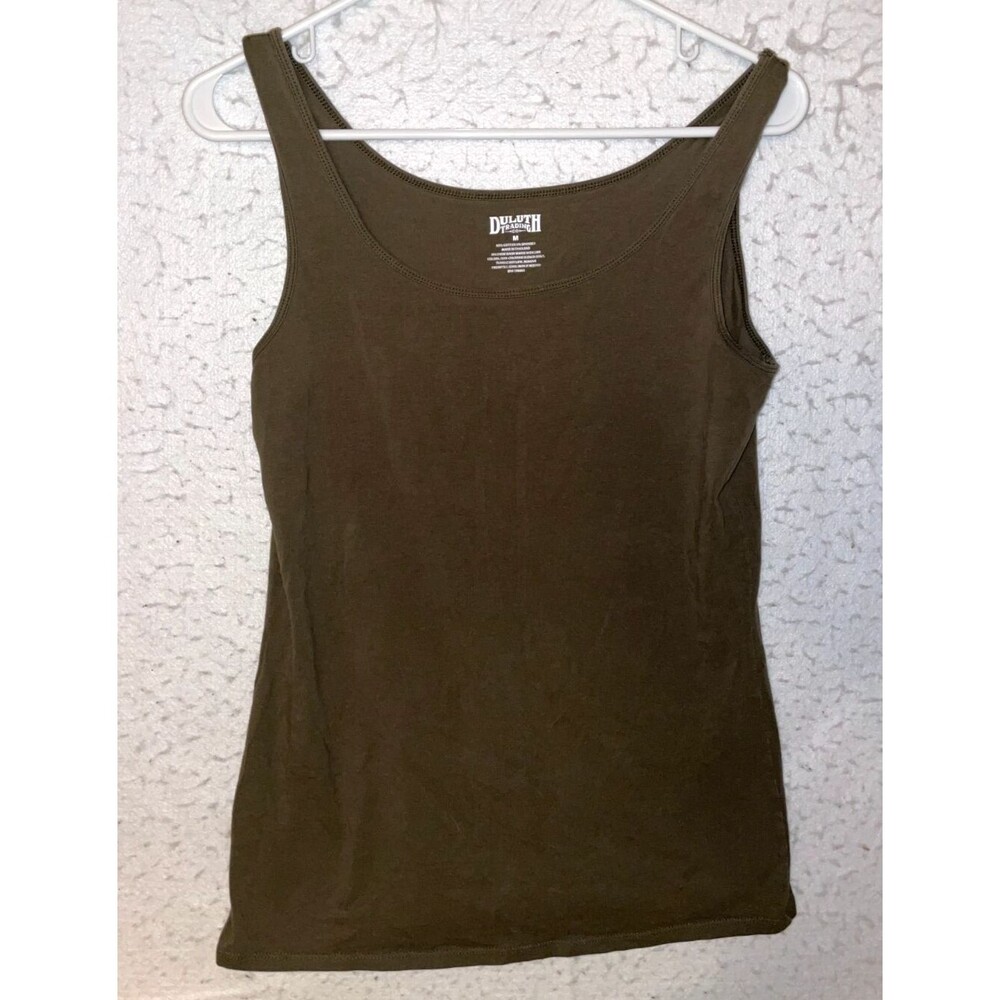 Duluth Trading Company Womens No-Yank Tank Wide Strap Military Green Olive M